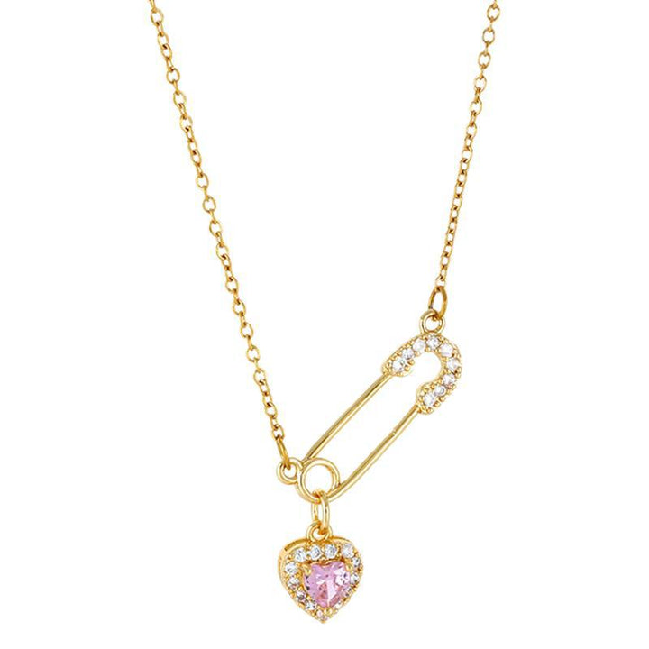 Safety Pin & Heart Diamond Choker (Sweet-Cool Girl Vibe Style)