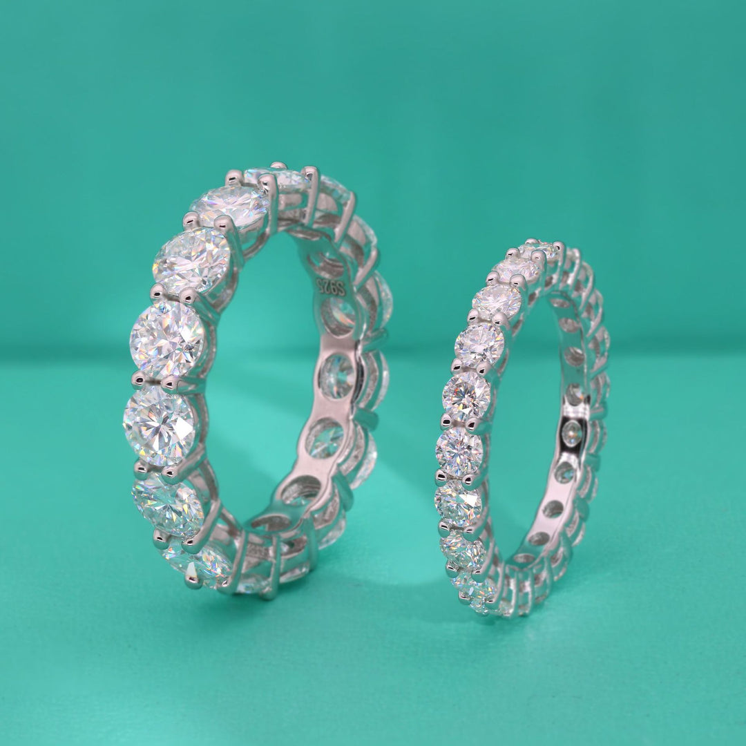 S925 Sterling Silver Full Eternity Moissanite Ring with Platinum Plating
