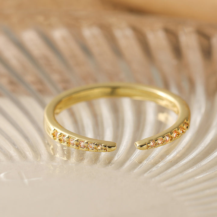 Dual Tip Paved Diamond Open Thin Ring, Minimal Micro-Paved Adjustable Geometric Line Band for Women