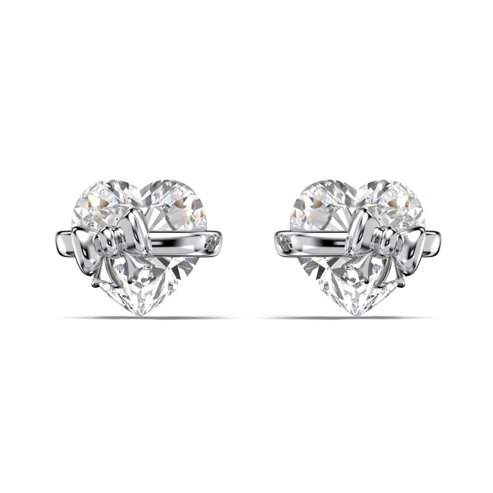 Heart Diamond Bow Jewelry Set (Earrings, Necklace, Ring Delicate Luxury Accessories)