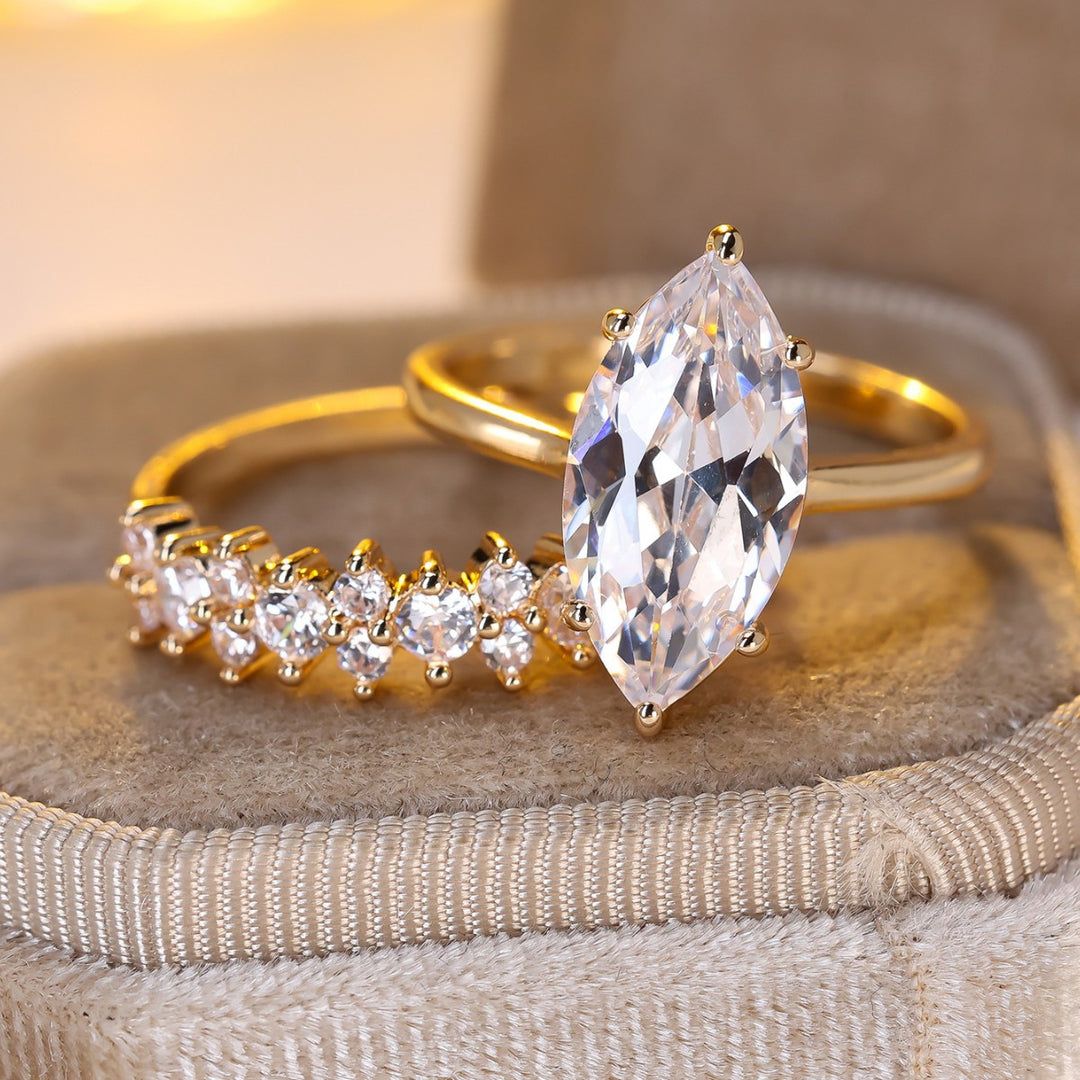 Marquise-Cut Full Zircon Pavé Ring Set for Women