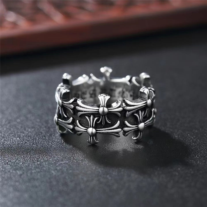 Vintage Cross Relief Ring for Men – Gothic Faith Statement Band