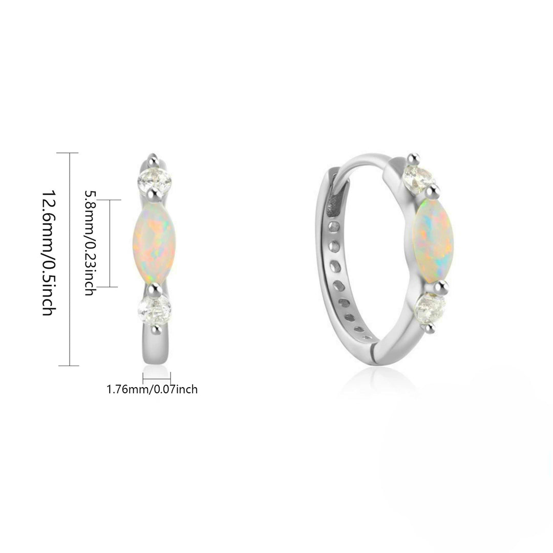 Marquise Opal Mini Click Hoop Earrings, Iridescent Opal Tiny Hoops Gold & Silver Dainty Daily Jewelry