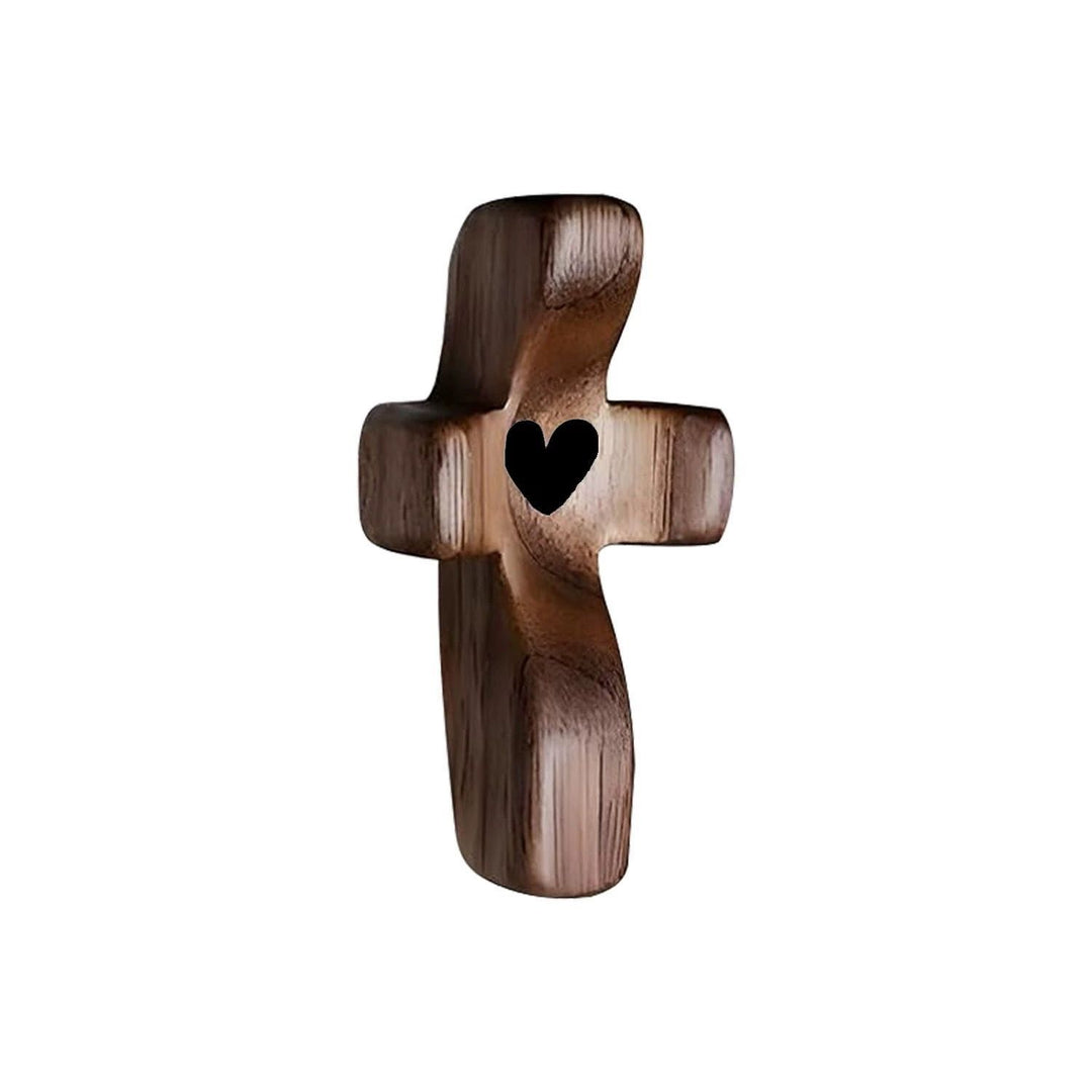 Minimalist Walnut Palm Cross Set – Handheld Cross & Necklace