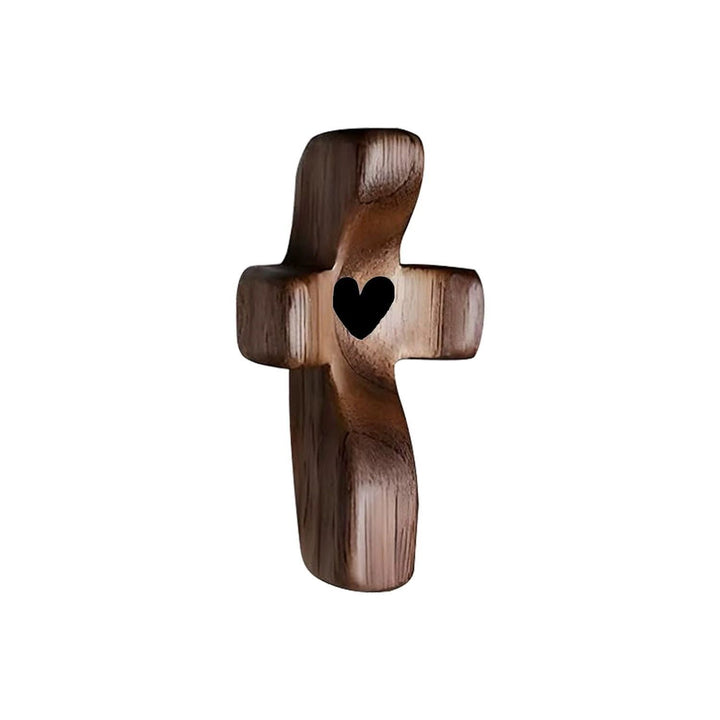 Minimalist Walnut Palm Cross Set – Handheld Cross & Necklace