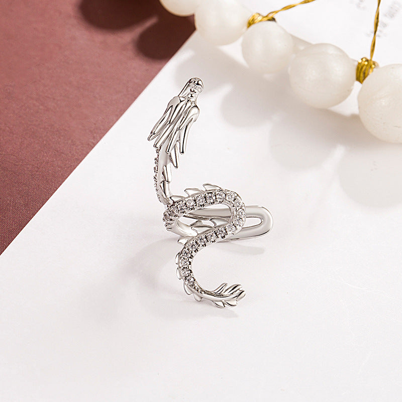 Dragon-Shaped Micro-Diamond Clip-On Ear Cuff (Guochao Luxury Personalized Style)