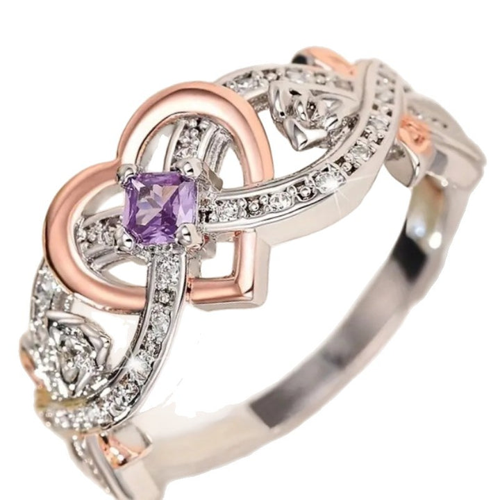 Two‑Tone Interlaced Heart Square Purple Diamond Ring