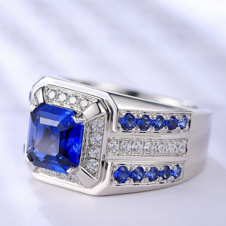 Square‑Cut Three‑Row Pave Wide‑Band Men’s Ring, Two‑Color Options