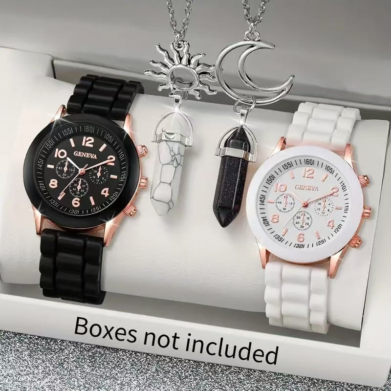 Contrast Color Couple Watch Set (Light Luxury Trendy Accessory Combo)