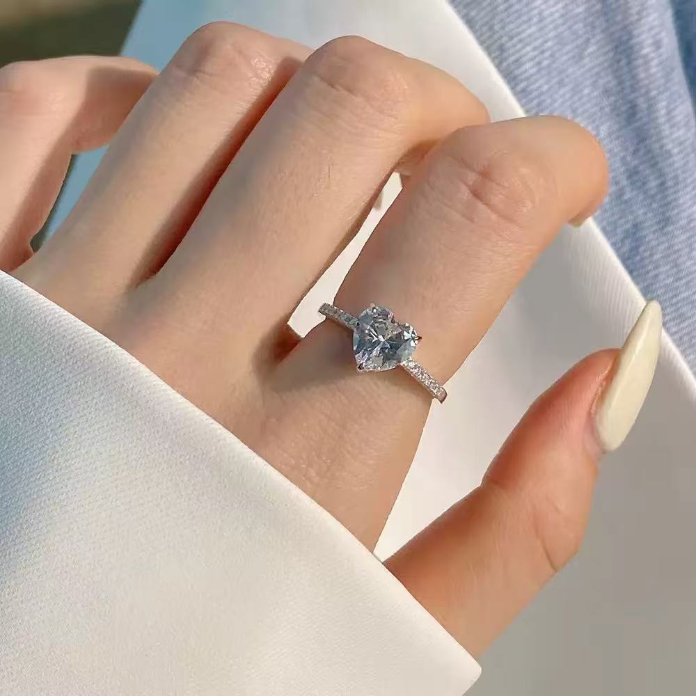 Multi-Color Heart Cut Diamond Open Ring Set (Sweet-Cool Girl Dopamine Style)