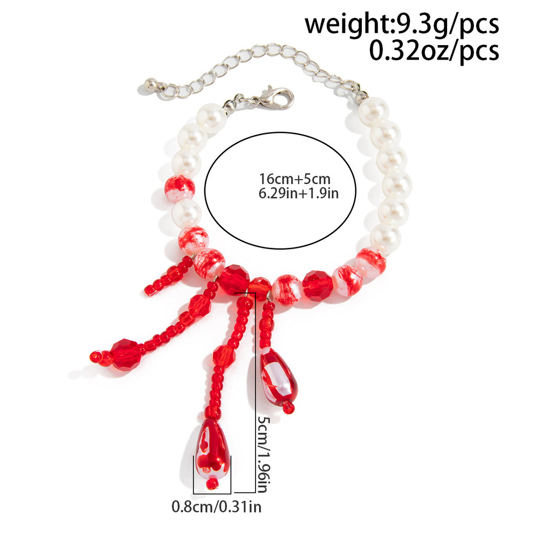 Gothic Bloody Crystal Tassel Necklace – Halloween Pearl Beaded Choker for Women