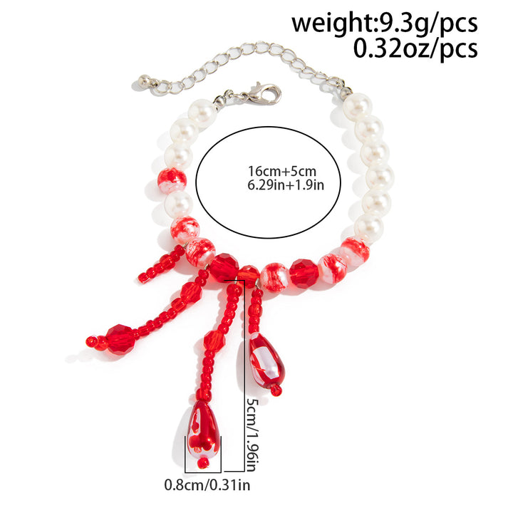 Gothic Bloody Crystal Tassel Necklace – Halloween Pearl Beaded Choker for Women