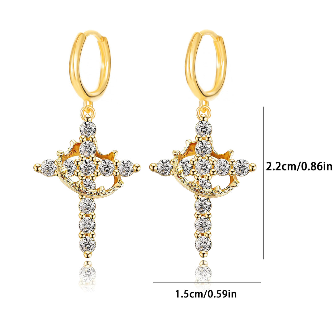Rotatable Crown Cross Diamond Earrings