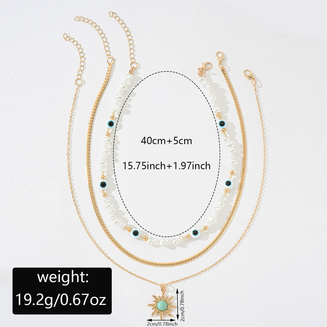 Vintage Eight-Pointed Star Layered Long Pearl Necklace