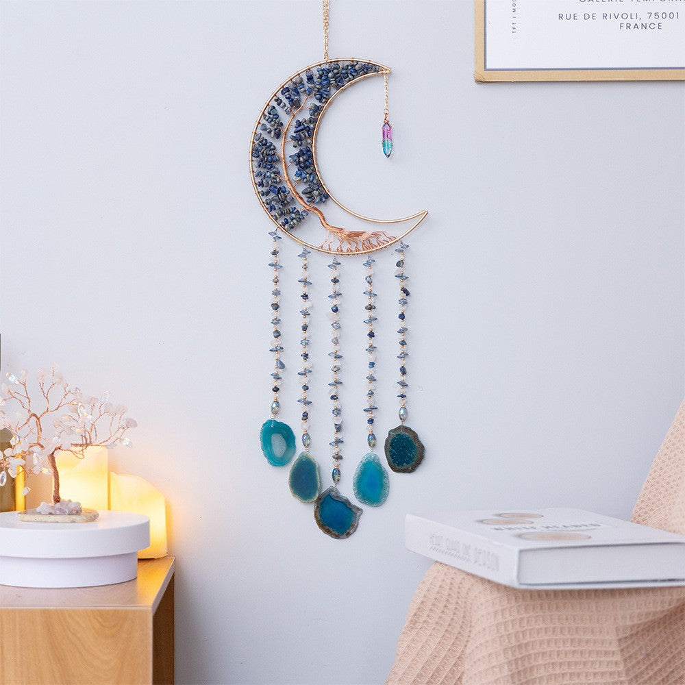 Natural Crystal Stones Moon Dreamcatcher Ornament (Spiritual Healing Style Series)