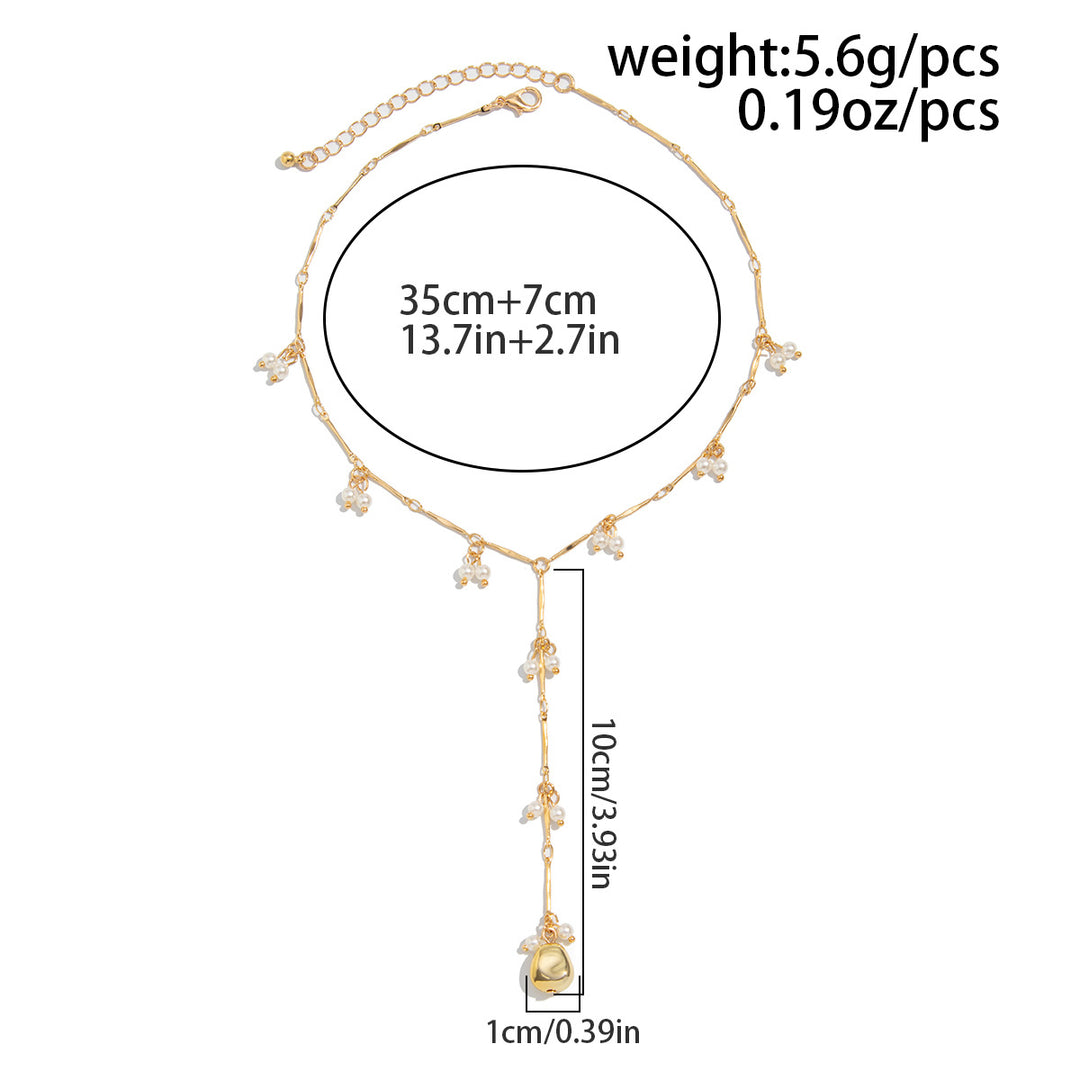 Dangling Pearl Y-Shaped Clavicle Necklace, Soft Multi Cluster Pearl Long Thin Chain
