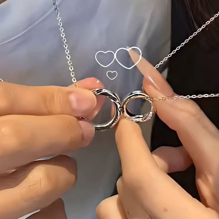 999 Silver Mobius Heart Magnetic Couple Necklace Set
