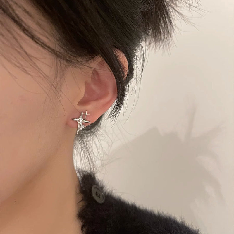 Double Star Burst S925 Silver Stud Earrings, Square Diamond Sparkling Star Earrings, Luxury Elegant Earrings for Women, Gold / Silver Two Colors Available