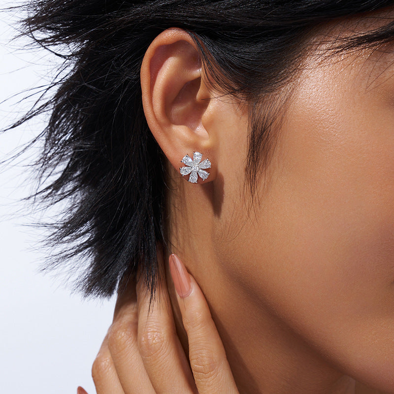 S925 Sterling Silver Snowflake Moissanite Flower Earrings for Women