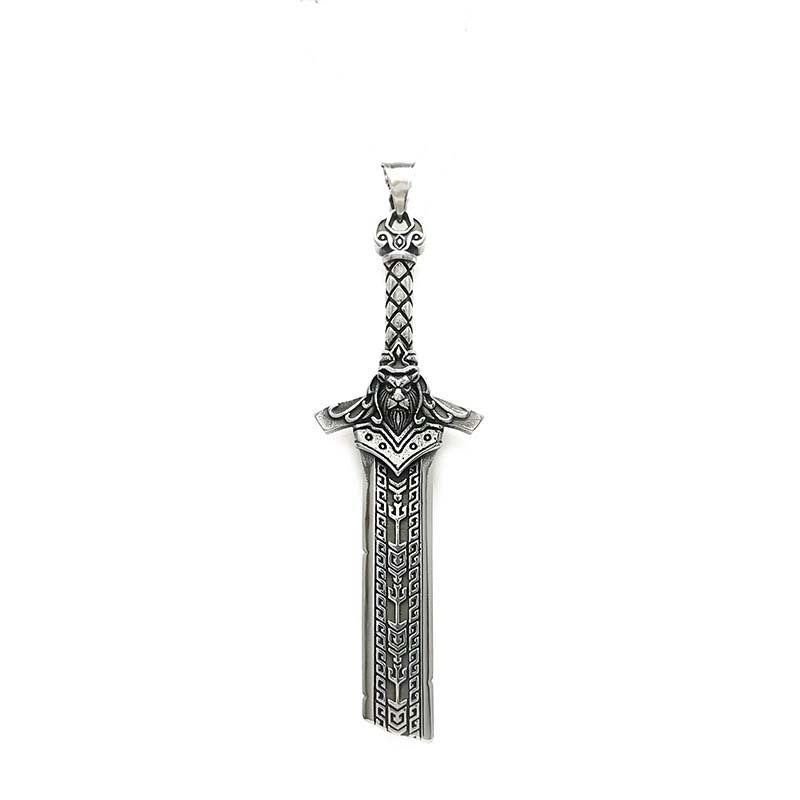 Vintage Viking Broken Sword Pendant Necklace in Thai Silver