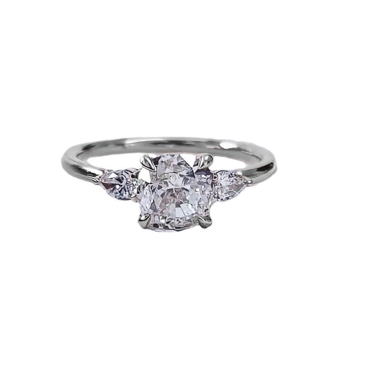 Three‑Diamond Cushion‑Cut Engagement Ring, Three‑Tone Plating Options