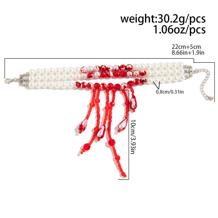 Gothic Bloody Crystal Tassel Necklace – Halloween Pearl Beaded Choker for Women