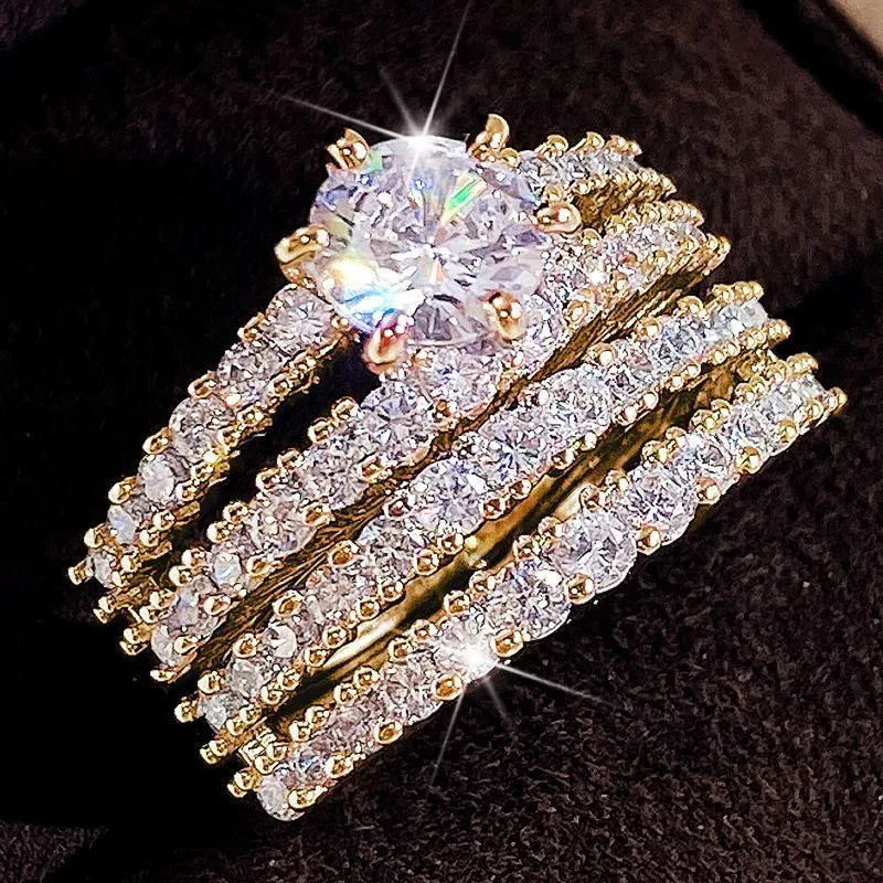 Full Diamond Layered Couple Rings (Luxury Glamorous Multi-Color Style)