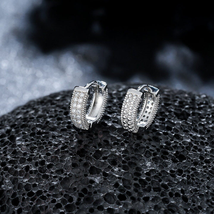 Paved Wide C-shaped S925 Silver Hoop Earrings, Gold & Silver Two-Tone Paved Diamond Ear Buckles