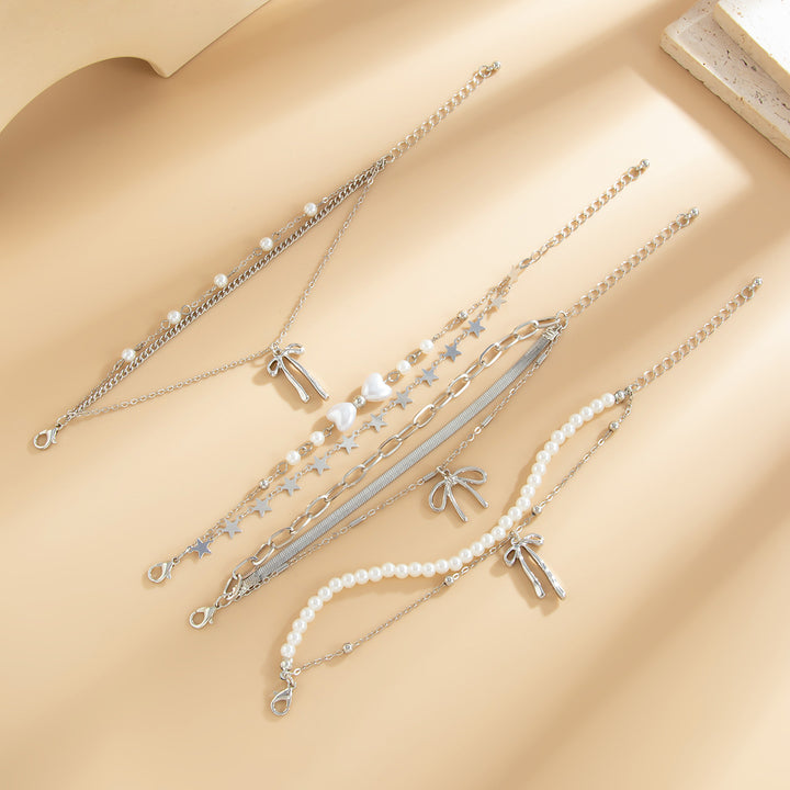 Layered Style Bow Pendant Bracelet Set