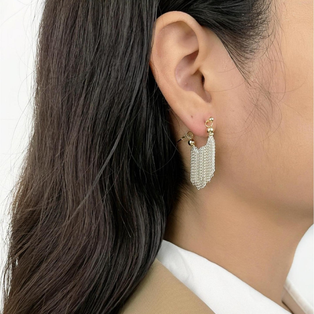 Gold-Silver Contrast Tassel Drop Earrings (Light Luxury Dynamic Atmosphere Earrings)