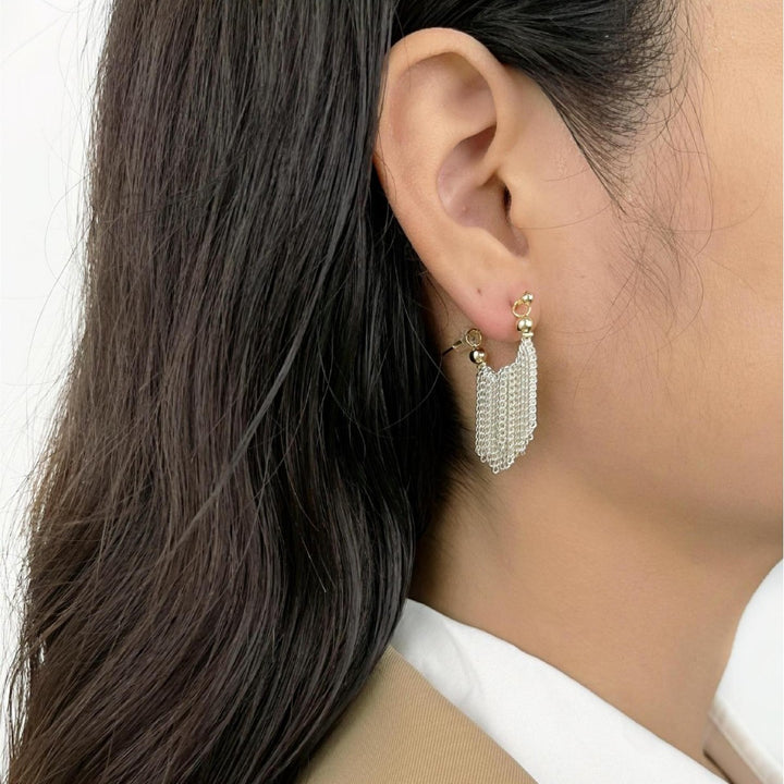 Gold-Silver Contrast Tassel Drop Earrings (Light Luxury Dynamic Atmosphere Earrings)