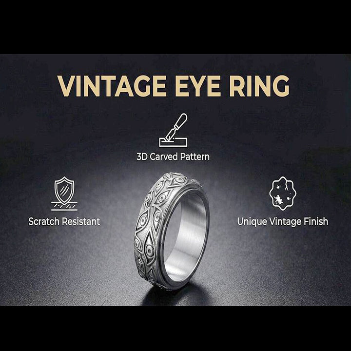 Evil Eye Embossed Rotatable Spinner Ring, Vintage All-Seeing Eye Titanium Steel Fidget Band Gold Silver Black Unisex Jewelry