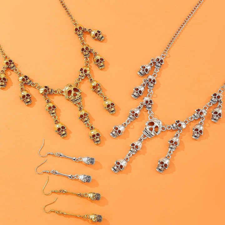 Halloween Exaggerated Skull Tassel Necklace & Earrings Set