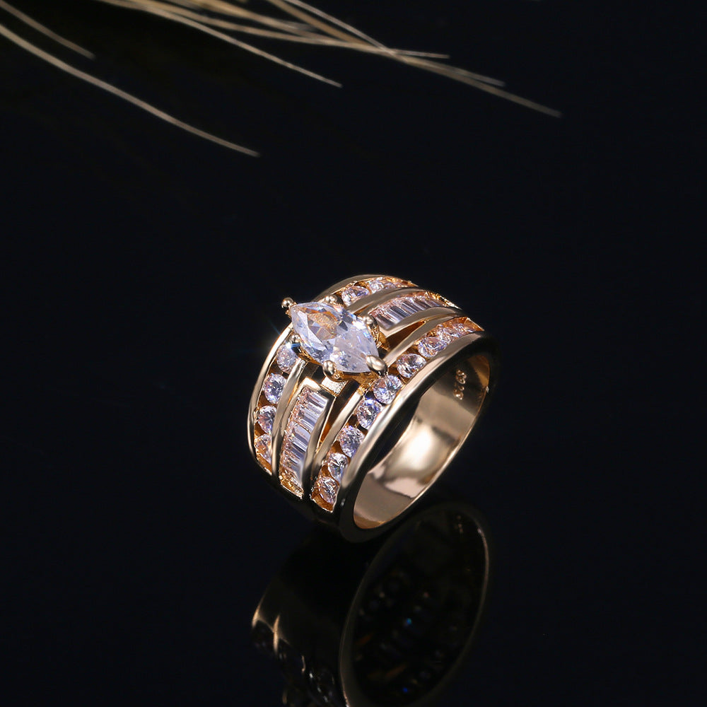 Marquise Center Stone Full Diamond Ring (Luxury Gorgeous Couple Style)