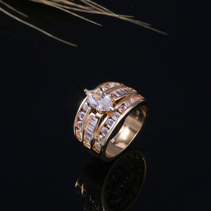 Marquise Center Stone Full Diamond Ring (Luxury Gorgeous Couple Style)