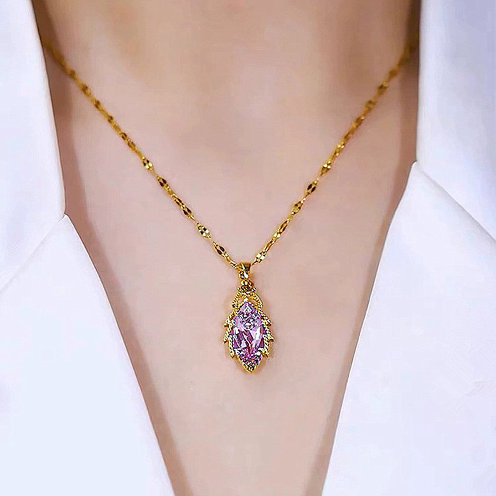 Leaf of Fortune Zircon-Embedded Necklace Set for Women