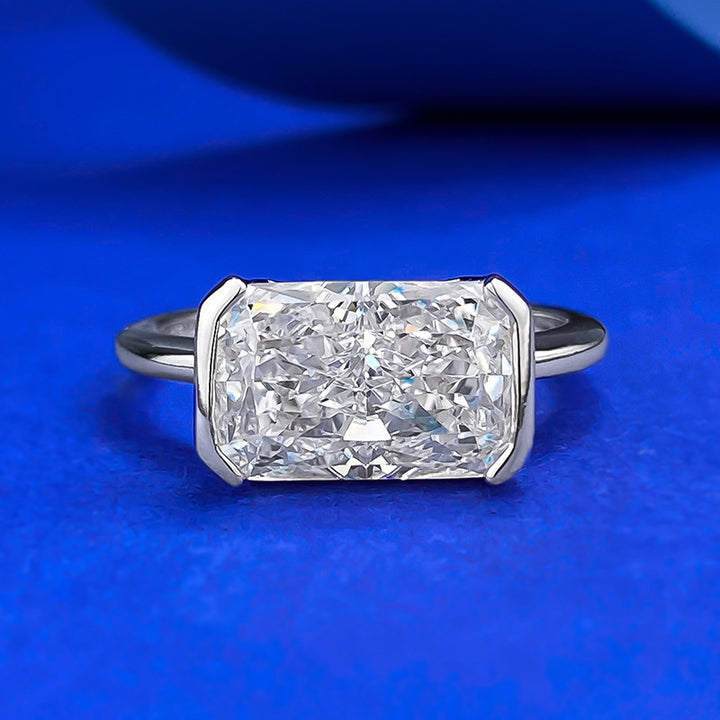 Radiant Cut Half Bezel Solitaire Ring, Gold Silver Minimalist Engagement Ring For Women