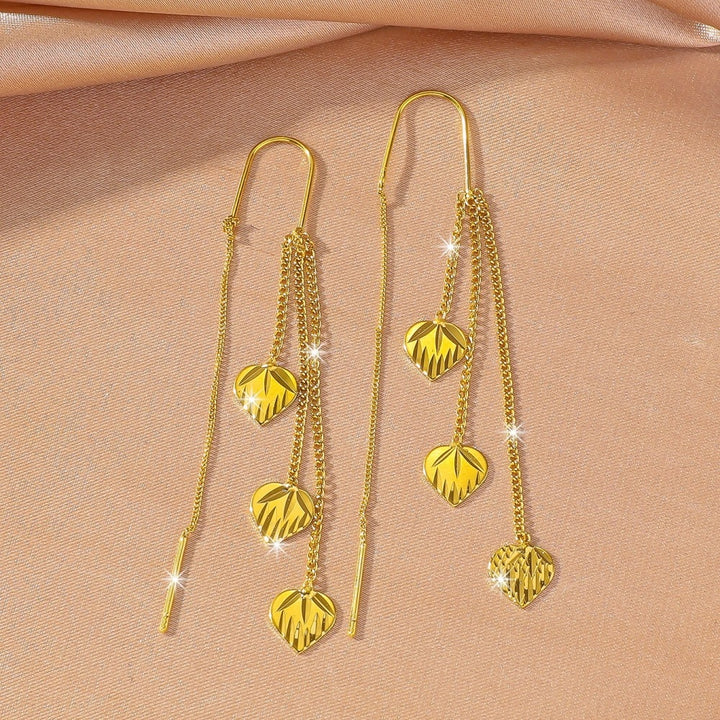 Multi-Layer Tassel Threader Earrings, Bead & Cut Heart Long Drop Earrings Gold & Silver Tone Available