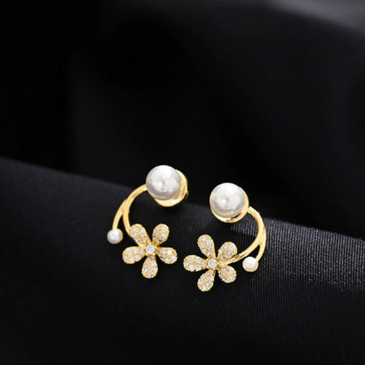 Back-Drop Pearl & Pavé Flower Earrings (Luxury Gentle Delicate Earrings)