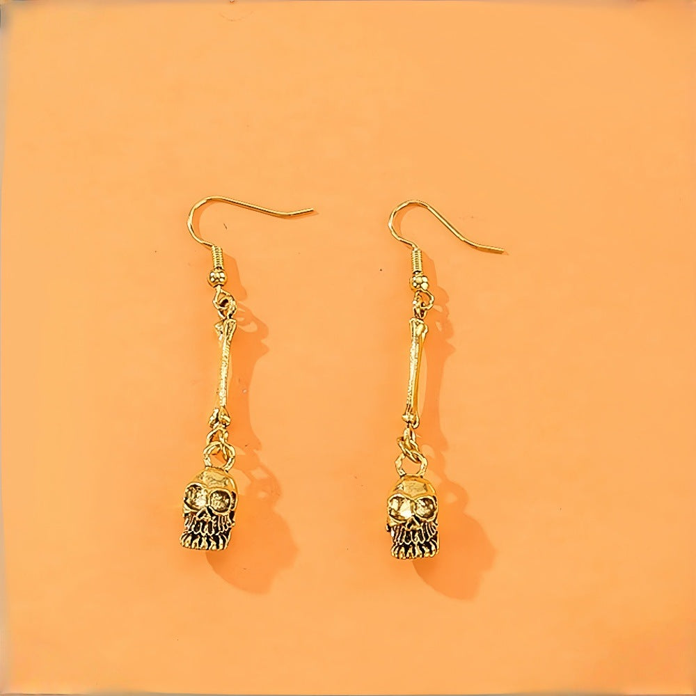Halloween Exaggerated Skull Tassel Necklace & Earrings Set