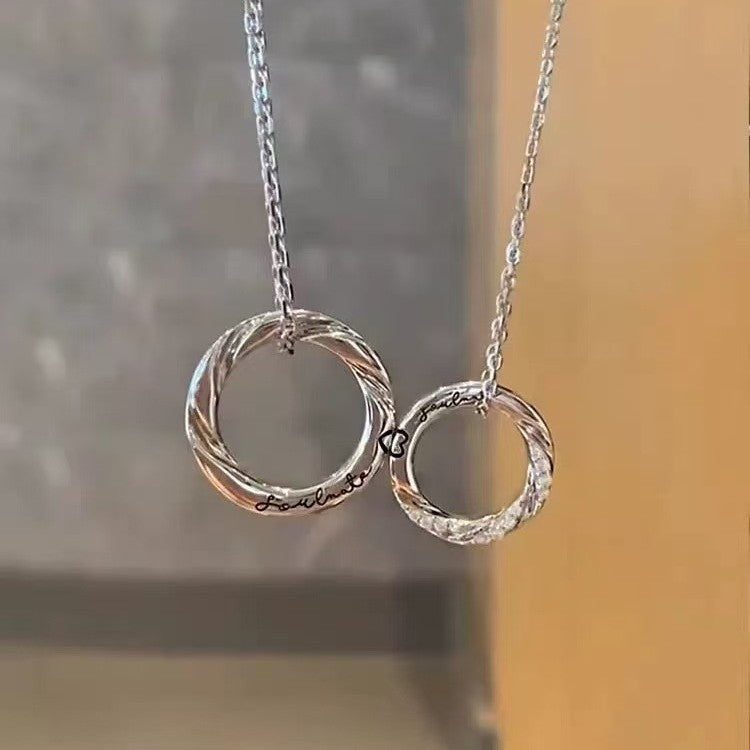 999 Silver Mobius Heart Magnetic Couple Necklace Set