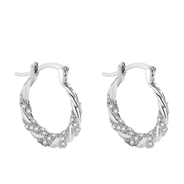 Twisted Paved Diamond Hoop S925 Silver Earrings, Vintage Braided Diamond Hoop Earrings in Gold & Silver Tone
