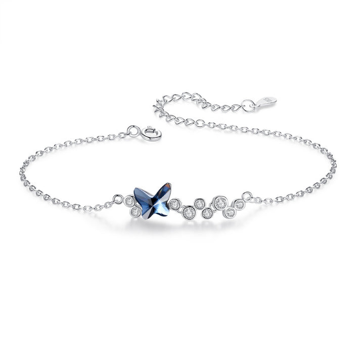 S925 Sterling Silver Blue Butterfly Crystal Bracelet for Women