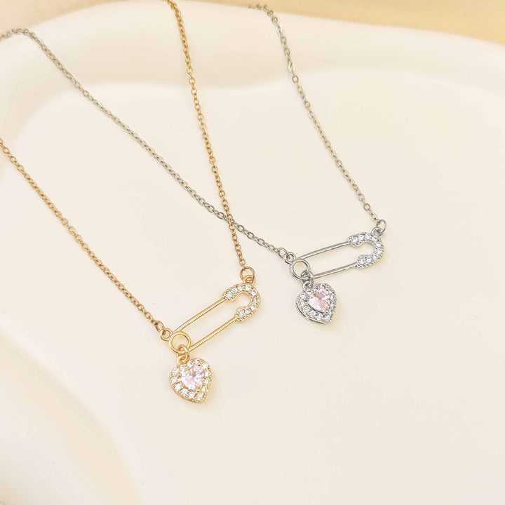 Safety Pin & Heart Diamond Choker (Sweet-Cool Girl Vibe Style)