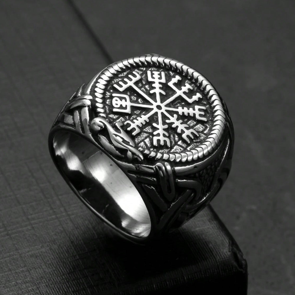 Titanium Steel Viking Compass Ring (Norse Mythology Retro Style)