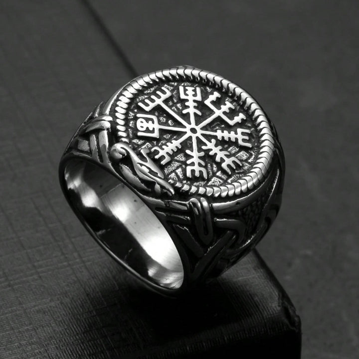 Titanium Steel Viking Compass Ring (Norse Mythology Retro Style)