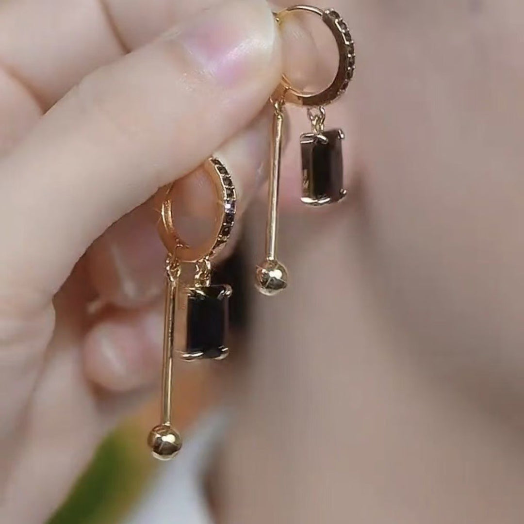 Sterling Silver Plated 18K Gold Geometric Square Colored Diamond Luxury Earrings (High-End Light Luxury Style)