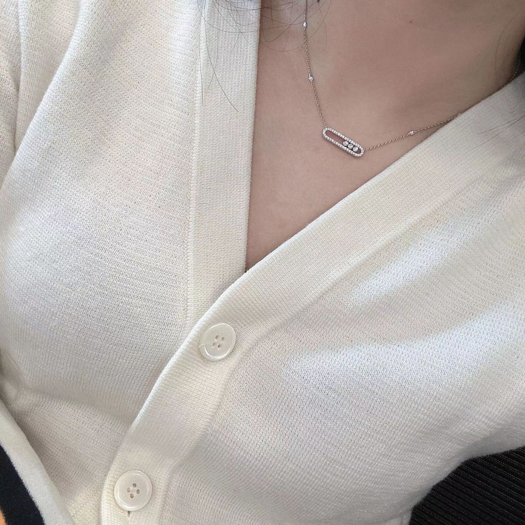 Pavé Geometric Link Clavicle Chain (Light Luxury Niche Versatile Daily Necklace)