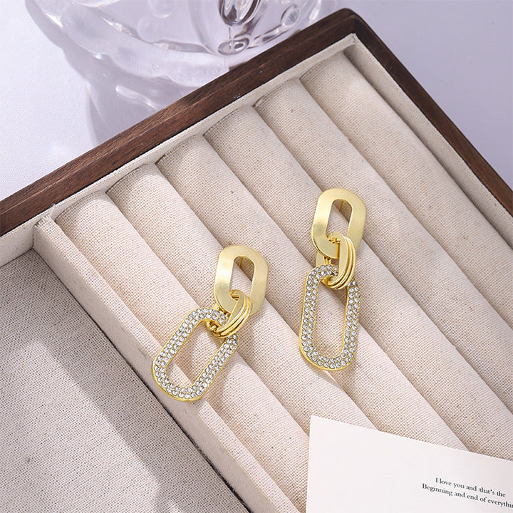 Geometric Interlocking Pavé Drop Earrings (Light Luxury Niche Edgy Earrings)