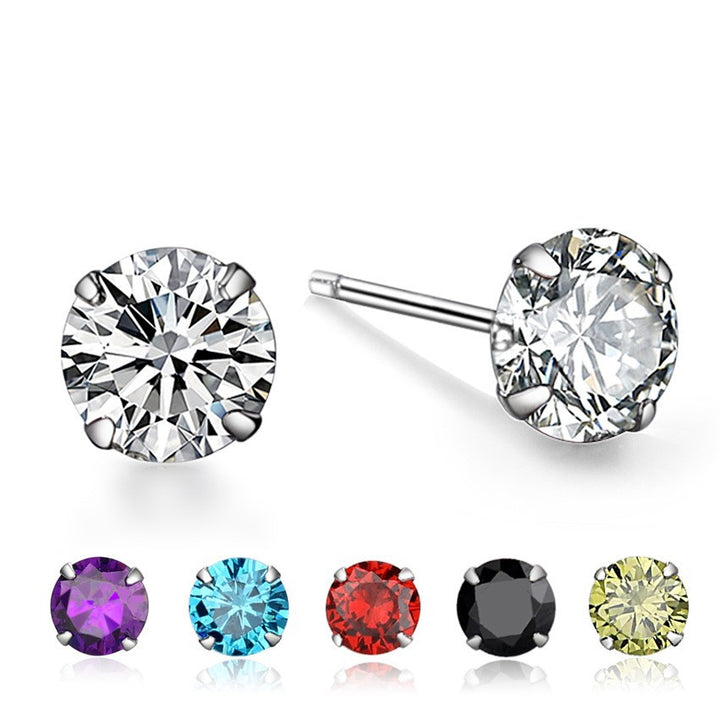 S925 Sterling Silver Four-Prong Cubic Zirconia Stud Earrings